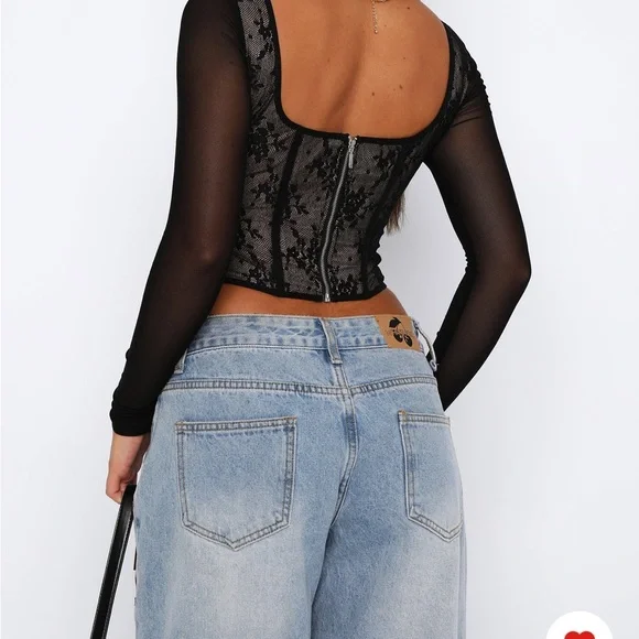 NWT A Good Night Lace Long Sleeve Bustier Black - Picture 4 of 5